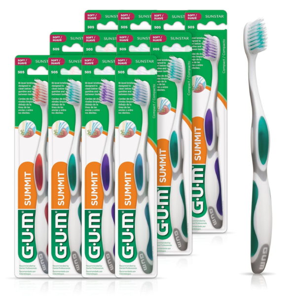 GUM Summit+ Soft Toothbrush, Ultra Fine Tapered Bristles for More Effective Plaque Removal, Extra Soft Toothbrushes for Adults, 12ct