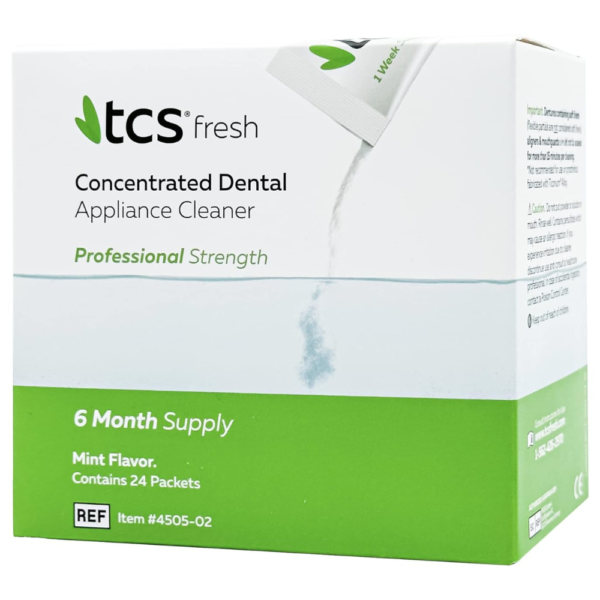 TCS Fresh Dental Appliance Cleaner, 24 Count Professional Strength Concentrated Cleanser Powder - Flexible Partial Cleaner, Denture Cleaner and Dental Night Guard Cleaner, Mint Flavor (6 Month Supply)