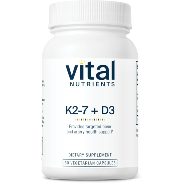 Vital Nutrients Vitamin D3 + K2-7 | Vitamin D & Vitamin K Vegan Supplement for Men & Women | Supports Heart Health, Strong Bone Health & Blood Flow* | Gluten, Dairy and Soy Free | 60 Capsules