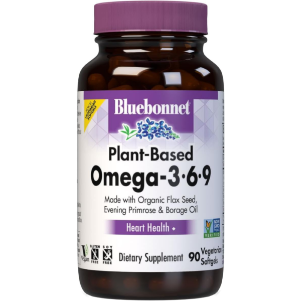Bluebonnet Nutrition Plant Based Omega 3-6-9-1000 mg – for Heart Health* – Highly Absorbable Cold Pressed Oil – Non-GMO Project Verified, Vegan – Free of Gluten, Soy & Milk - 90 Softgels, 90 Serving
