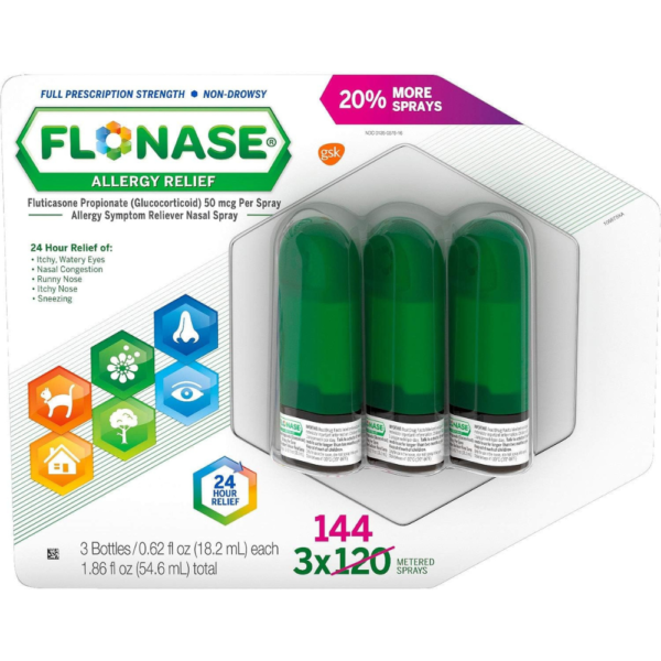 FLONASE Allergy Relief Nasal Spray (144 Sprays per Bottle, 3 Count)