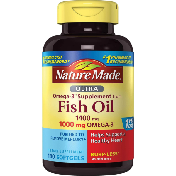 Nature Made Ultra Omega-3 Burpless Fish Oil 1400 mg Softgels w. Omega 3 1000 mg, 130 Count