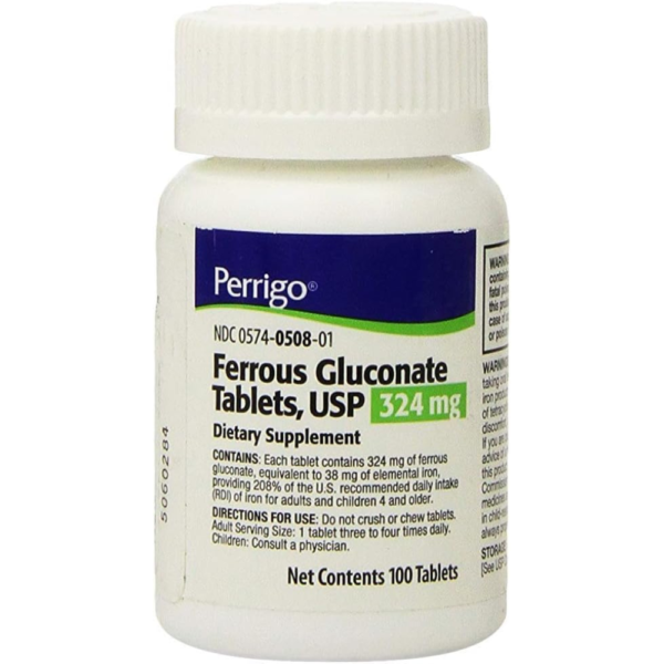 Perrigo Ferrous Gluconate Green Tablets, 324mg, 100ct (3 Pack)