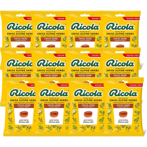 Ricola Sugar Free Swiss Herb Herbal Cough Suppressant Throat Drops, 19ct Bag (Pack of 12)