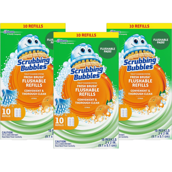 Scrubbing Bubbles Fresh Brush Flushable Refills - Citrus Action Scent - 10 Count Flushable Refills Per Box - Pack of 3 Boxes