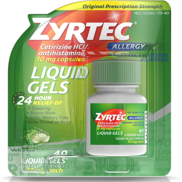 Zyrtec 24 HR Indoor & Outdoor Allergy Liquid Gels Capsules, Cetirizine HCI Antihistamine, 40 Count