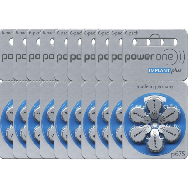 60 Mercury Free Hearing Aid Batteries Size: 675P Cochlear Implant by Power One