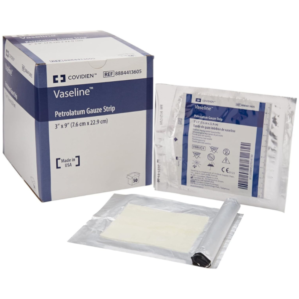 Vaseline Petrolatum Gauze Strip Dressing - 3" x 9", Box of 50 - Covidien