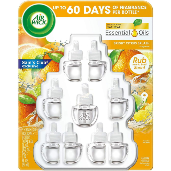 Air Wick Bright Citrus Splash Natural Essential Oils, 9 Fragrance Bottles