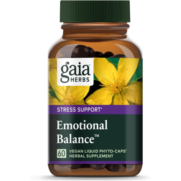 Gaia Herbs Emotional Balance - Stress Support Supplement to Help The Body Cope with Stress - with St. John’s Wort, Passionflower, Vervain, and Oats - 60 Vegan Liquid Phyto-Capsules (20-Day Supply)