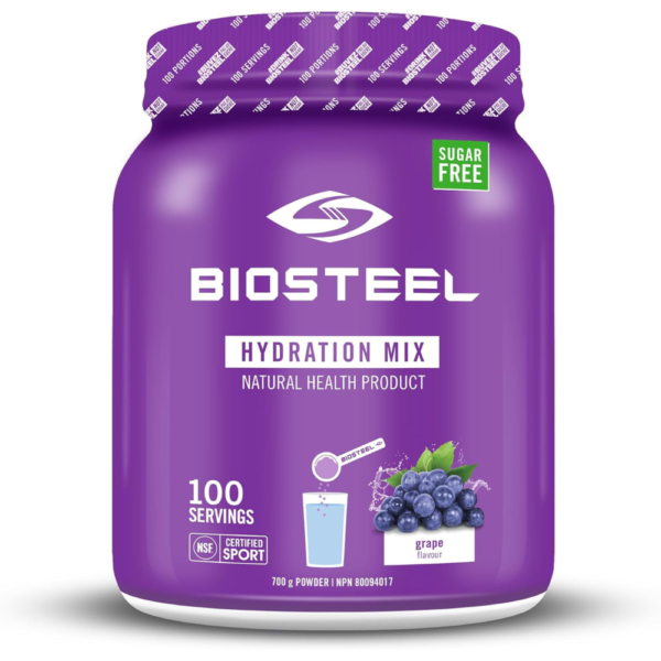 BioSteel Hydration Mix, Sugar-Free Formula with Essential Electrolytes, Replenish After Workouts, Grape, 100 Servings