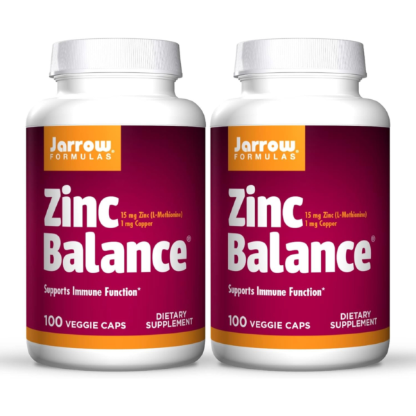 Jarrow Formulas Zinc Balance 15 mg - 100 Veggie Caps, Pack of 2 - Immune Support - Includes Copper - 100 Count (Pack of 2)