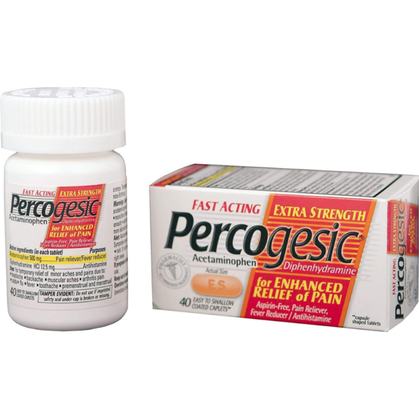 Percogesic Extra Strength Pain Relief | Aspirin Free Dual Action Relief | 40 Coated Caplets (6 Pack)