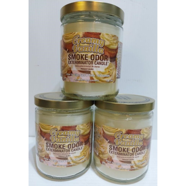 Smoke Odor Exterminator 13 oz Jar Candles Creamy Vanilla, (3)