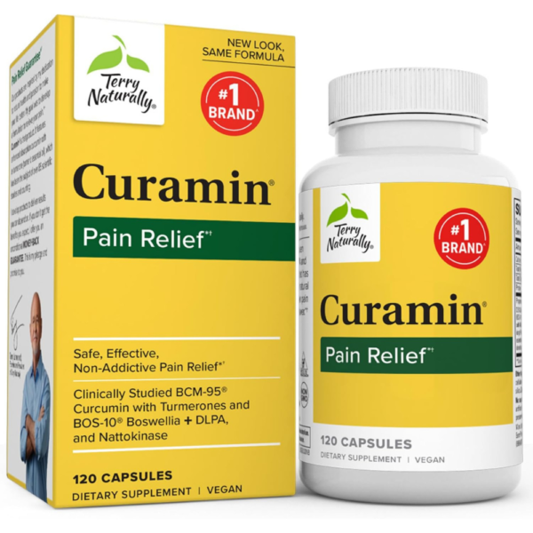 Terry Naturally Curamin - 120 Capsules - Non-Addictive Pain Relief Supplement with Curcumin from Turmeric, Boswellia, DLPA & Nattokinase - Non-GMO, Vegan, Gluten Free - 40 Servings