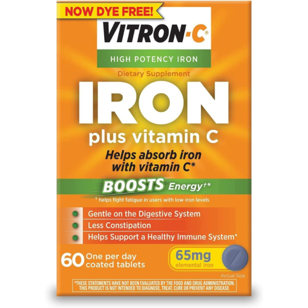 Vitron-C High Potency Iron Supplement with Vitamin C, 60 Count (Pack of 3)