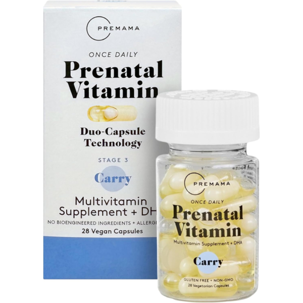 Premama Prenatal Vitamins for Women, Once-Daily Multivitamin Supplement, Includes Folate and DHA, Allergen-Free, 28 Vegan Capsules
