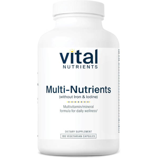 Vital Nutrients Multi-Nutrients with No Iron or Iodine | Comprehensive Vegetarian Daily Multivitamin and Mineral Formula with Potent Antioxidants* | Gluten, Dairy and Soy Free | 180 Capsules