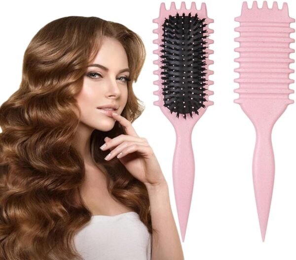 Curl Defining Brush, Hair Brush for Combing and Shaping detangle hair brush Men's and Women's Curls to Reduce Pulling,Nylon Bristles, Oblong, Flexible, Curl Enhancing (Pink)